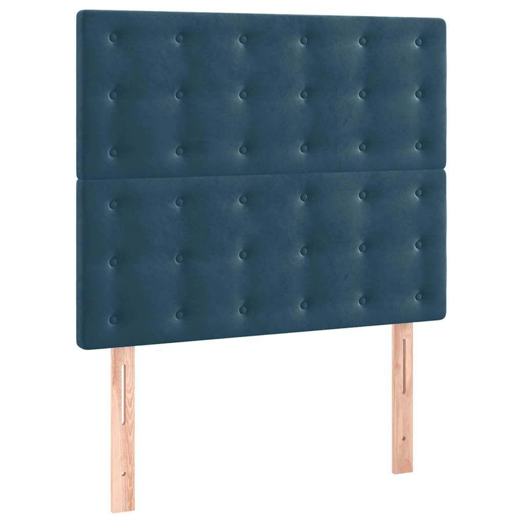 Sötétkék bársony rugós ágy matraccal 80 x 200 cm 6