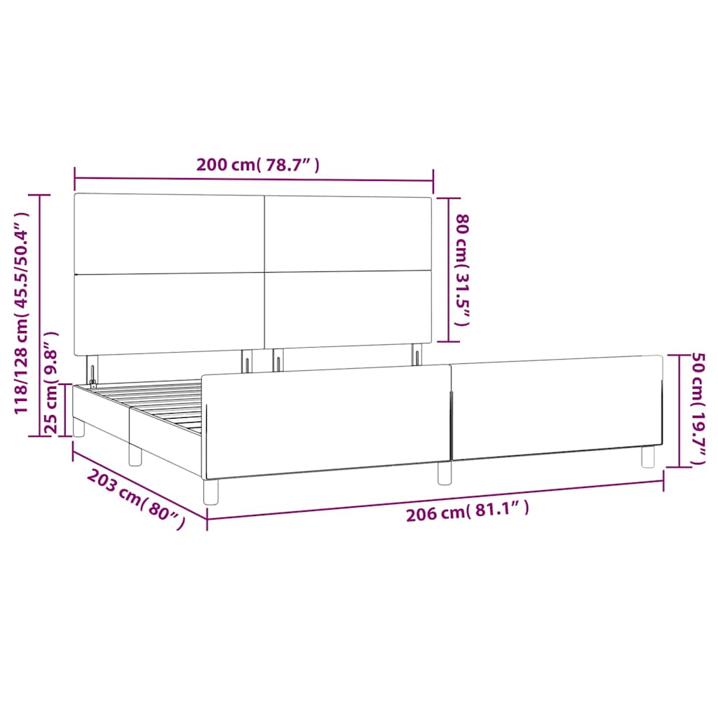 Sötétbarna szövet ágykeret matrac nélkül 200 x 200 cm 14