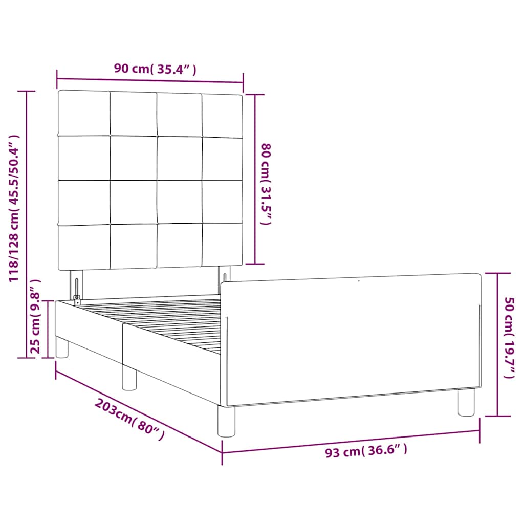 Sötétbarna szövet ágykeret matrac nélkül 90x200 cm 14