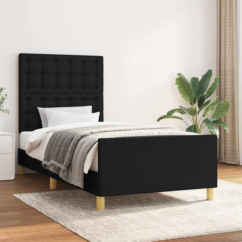 Fekete szövet ágykeret matrac nélkül 100x200 cm