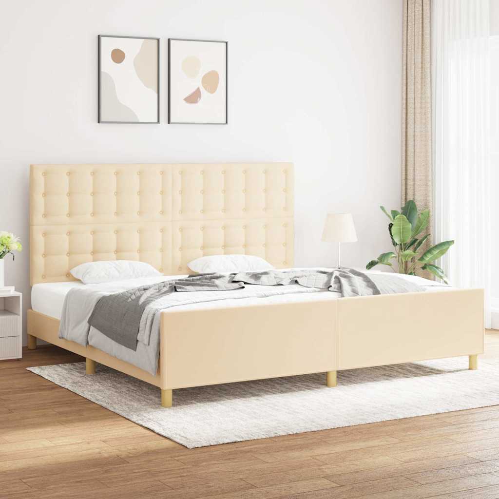 Krémszínű szövet ágykeret matrac nélkül 200 x 200 cm