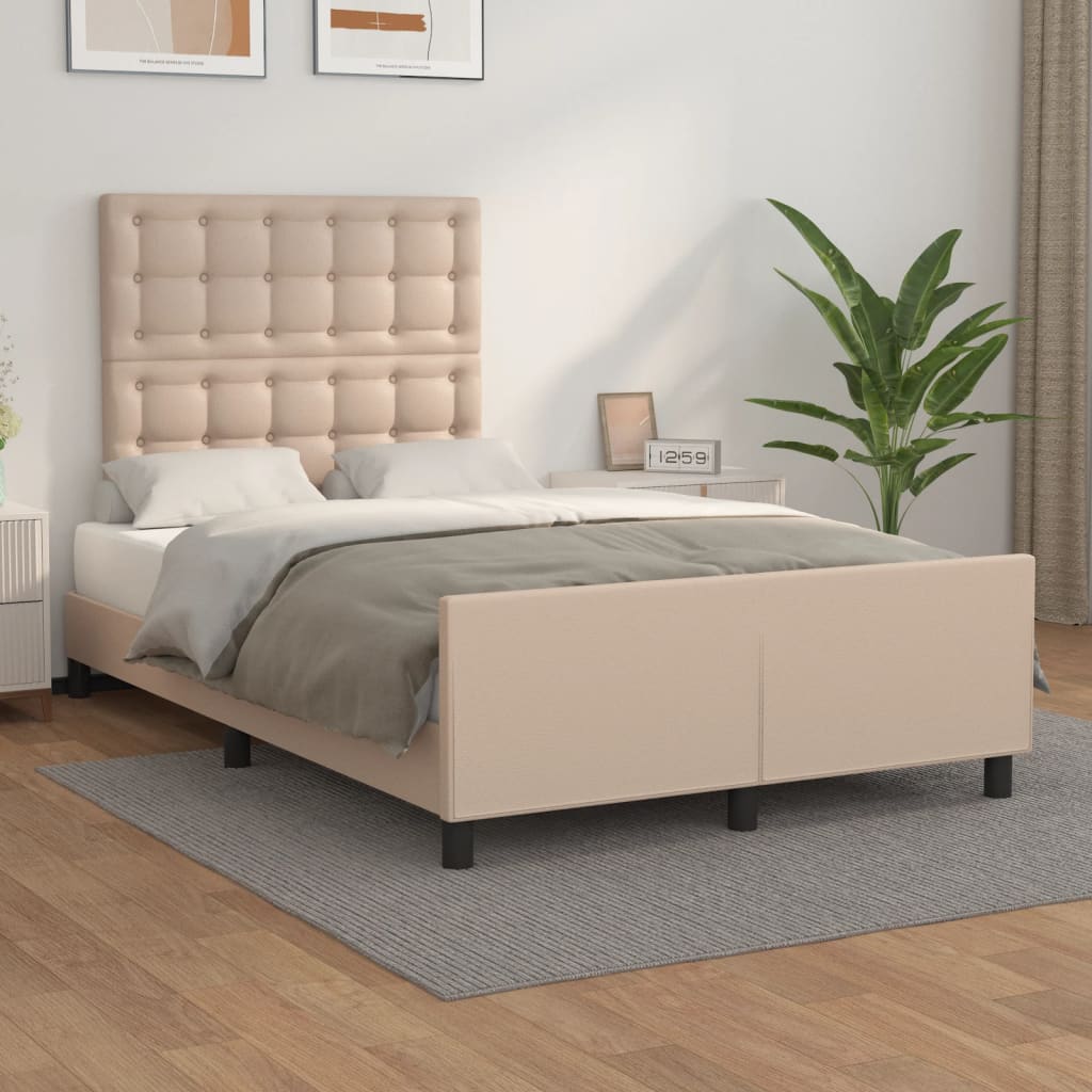 Cappuccino színű műbőr ágykeret fejtámlával 120x200 cm