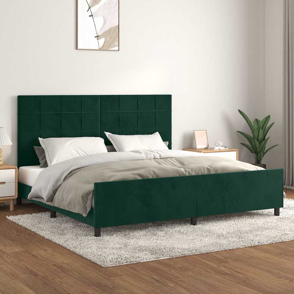Sötétzöld bársony ágykeret matrac nélkül 200x200 cm
