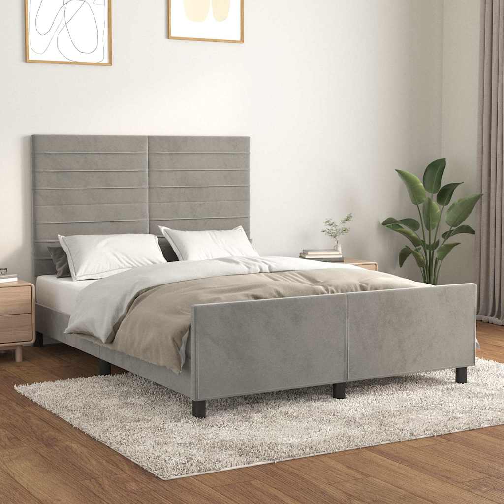 Világosszürke bársony ágykeret matrac nélkül 140 x 190 cm