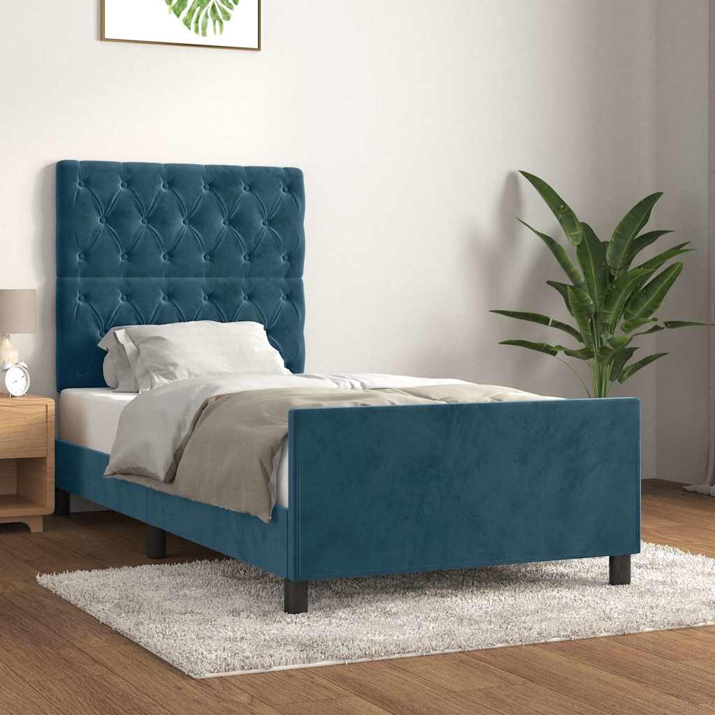 Sötétkék bársony ágykeret matrac nélkül 80 x 200 cm