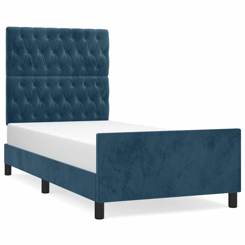 Sötétkék bársony ágykeret matrac nélkül 100x200 cm 2