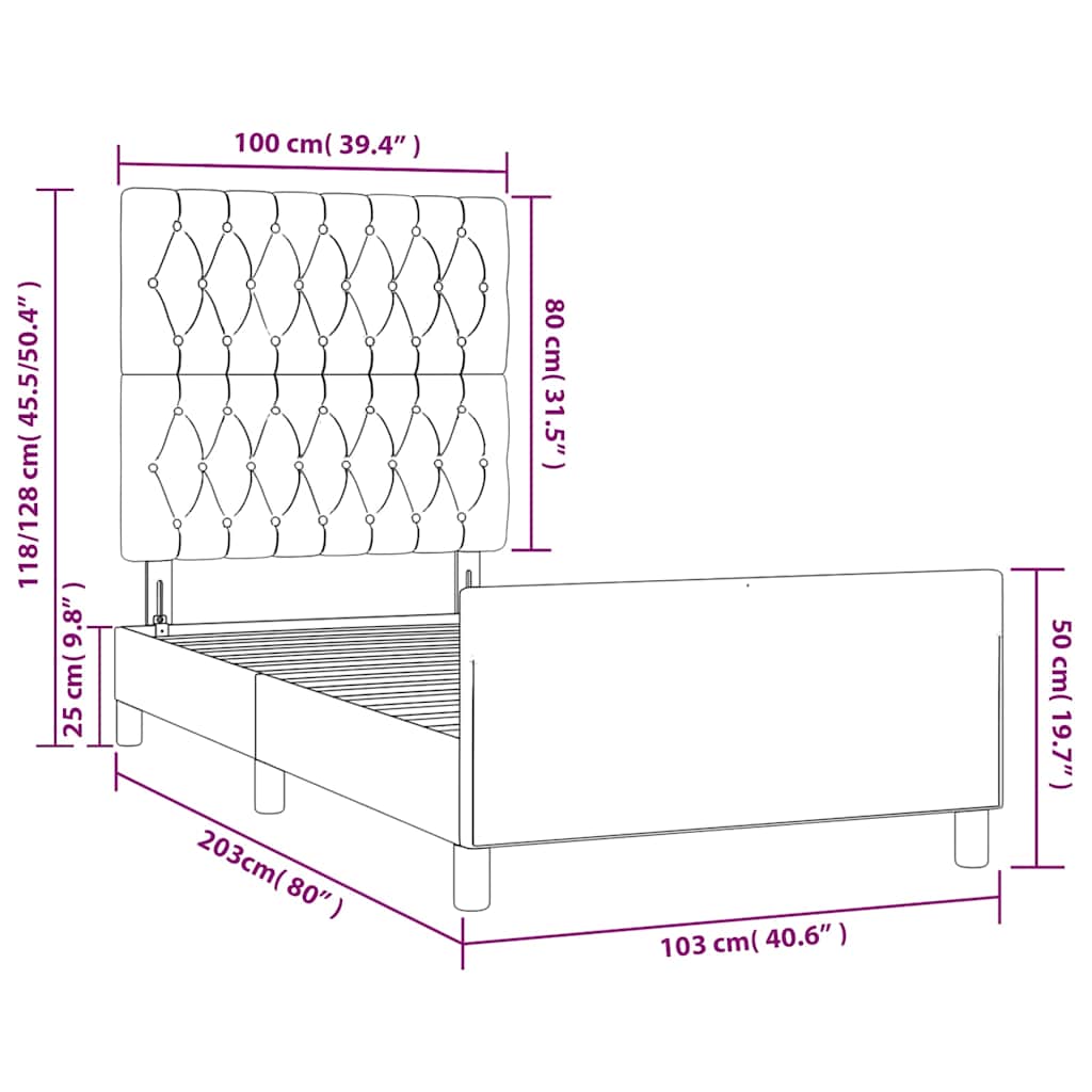 Sötétkék bársony ágykeret matrac nélkül 100x200 cm 14