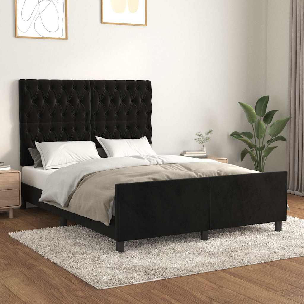 Fekete bársony ágykeret matrac nélkül 140 x 190 cm