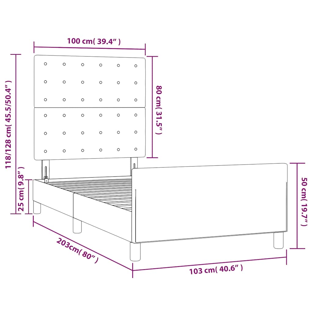 Sötétkék bársony ágykeret matrac nélkül 100x200 cm 14