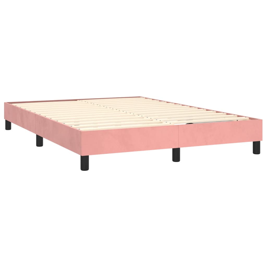 Rózsaszín bársony rugós ágy matraccal 140x190 cm 4