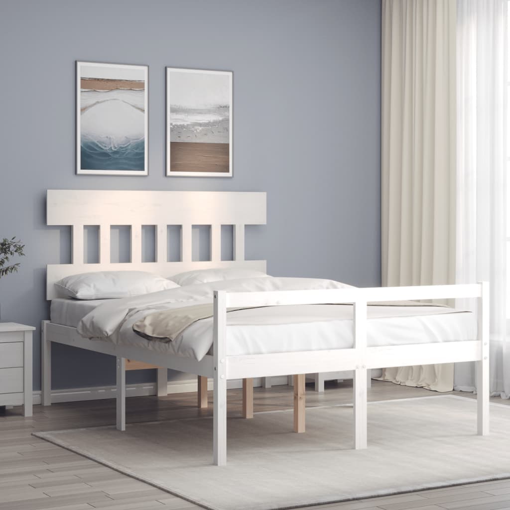 Fehér tömör fa ágy időseknek fejtámlával 120x200 cm