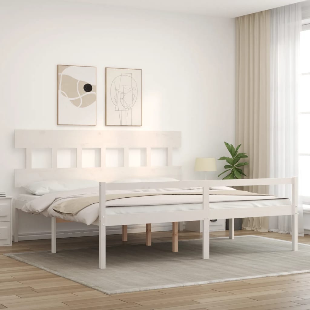 Fehér tömör fa ágy időseknek fejtámlával 200x200 cm 3