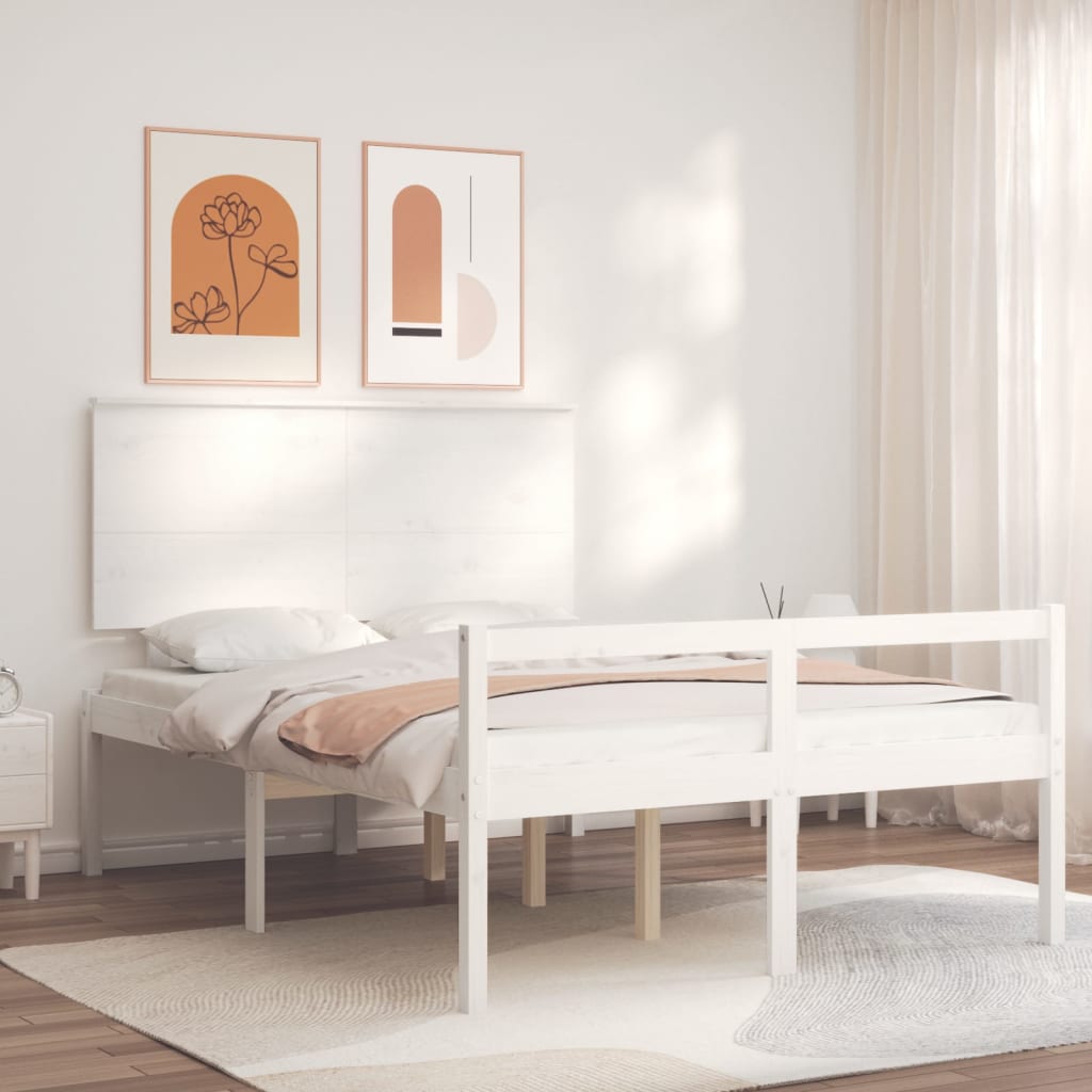 Fehér tömör fa ágy időseknek fejtámlával Small Double