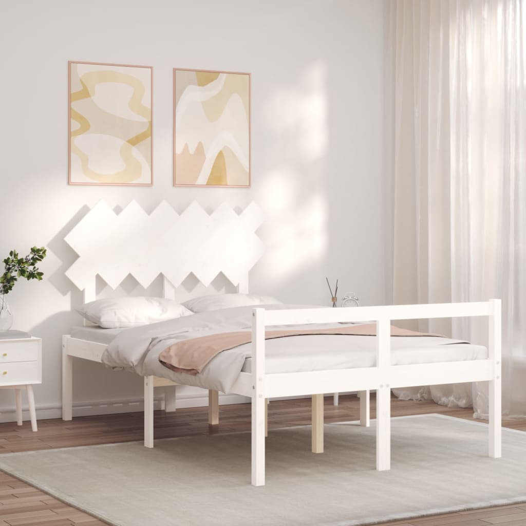 Fehér tömör fa ágy időseknek fejtámlával Small Double 3