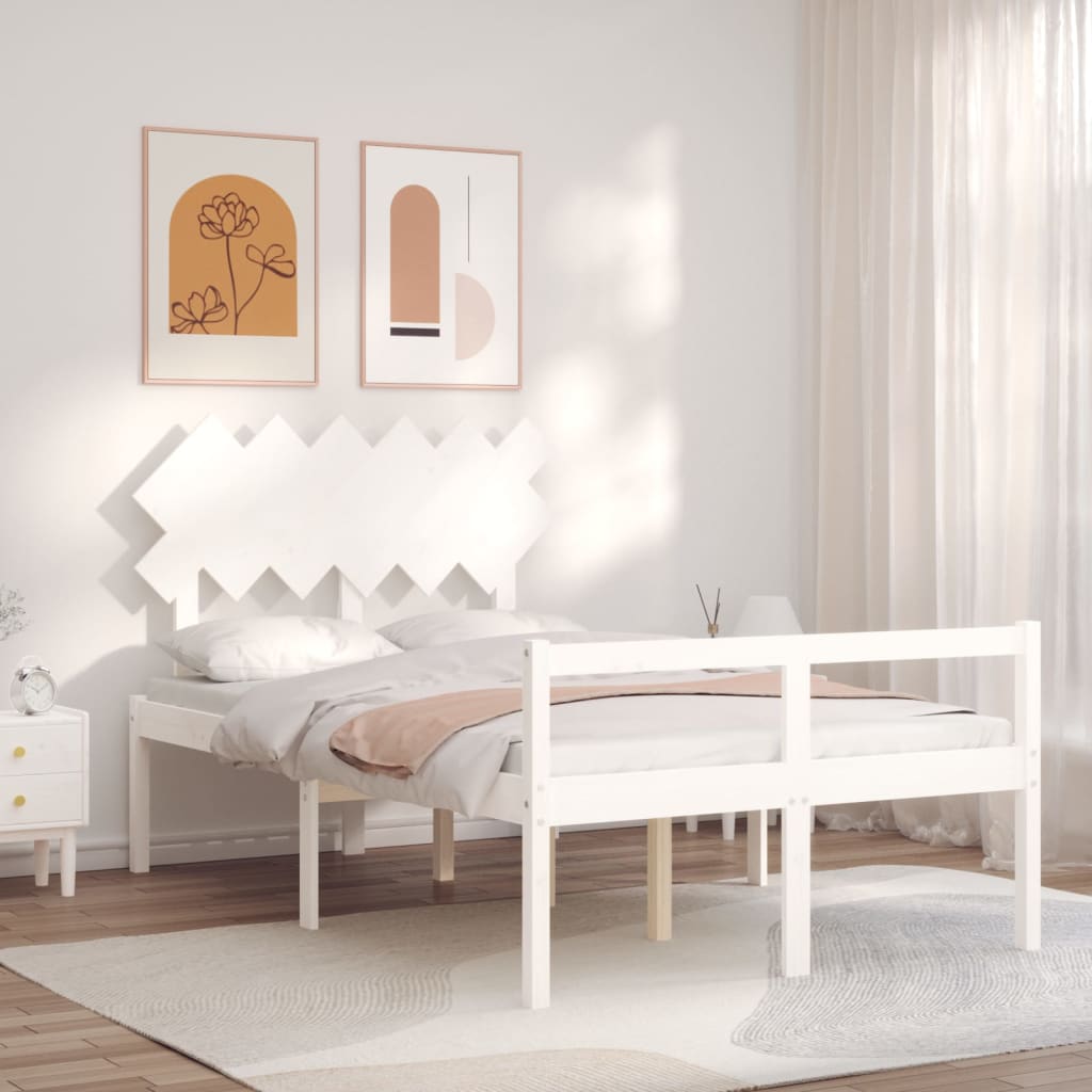 Fehér tömör fa ágy időseknek fejtámlával Small Double