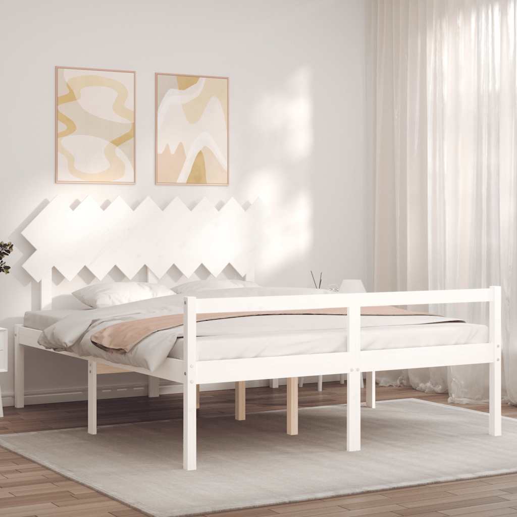 Fehér tömör fa ágy időseknek fejtámlával 160x200 cm 4
