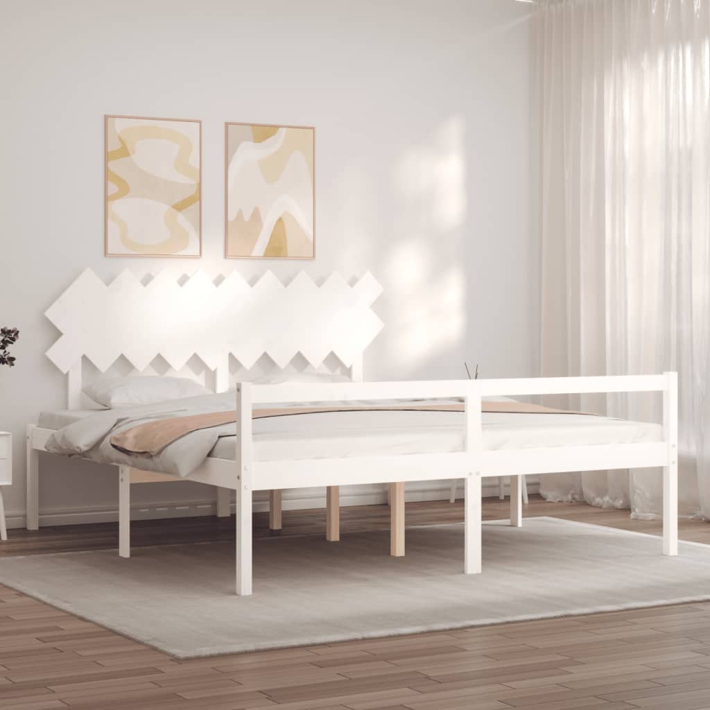 Fehér tömör fa ágy időseknek fejtámlával Super King Size 3