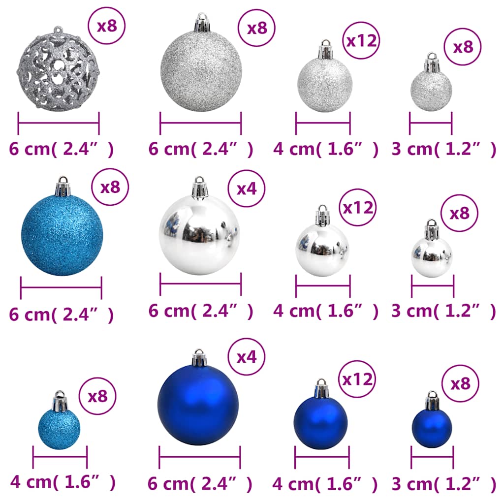 100 db kék és ezüst karácsonyi gömb 3 / 4 / 6 cm 9