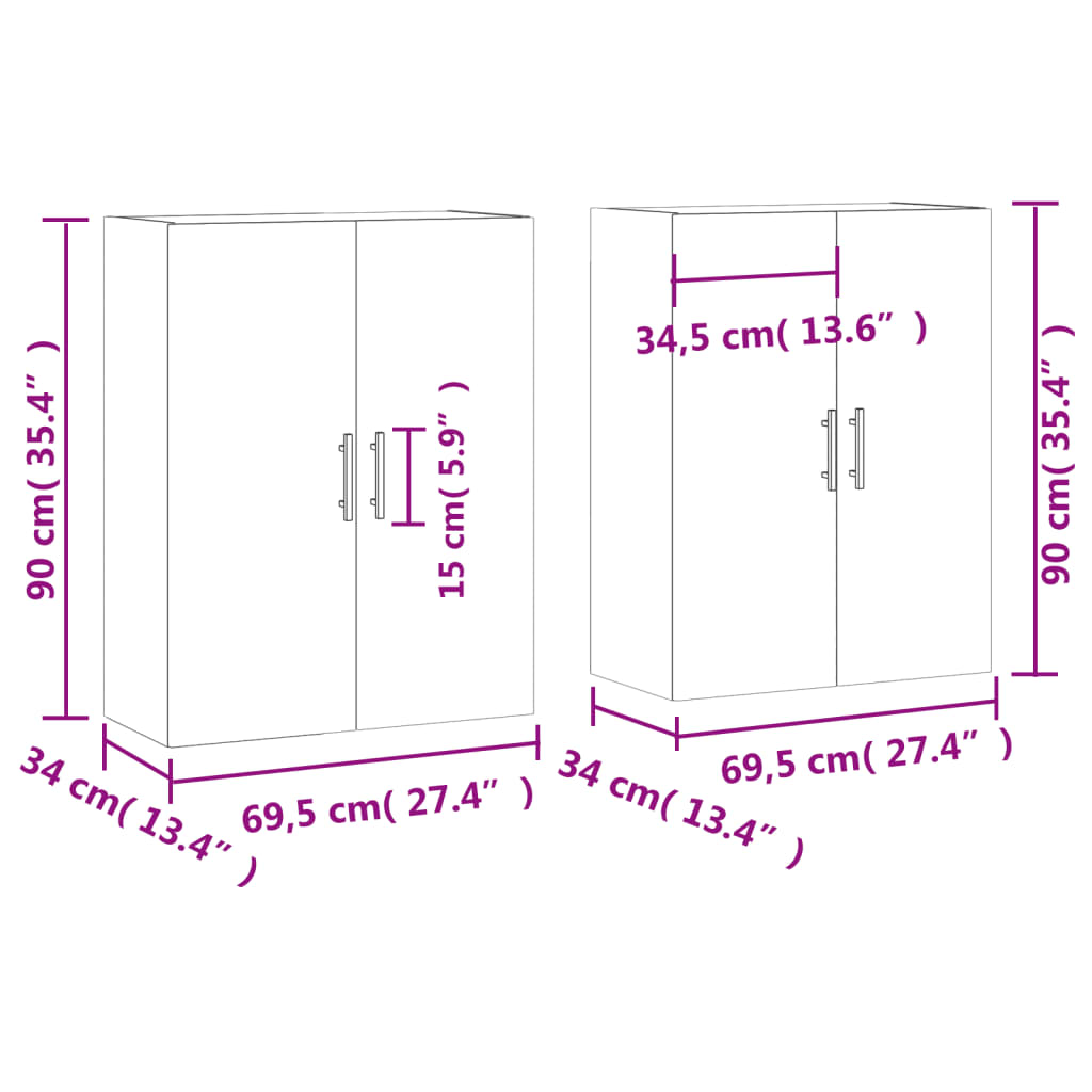 2 db betonszürke faliszekrény 69,5x34x90 cm 12