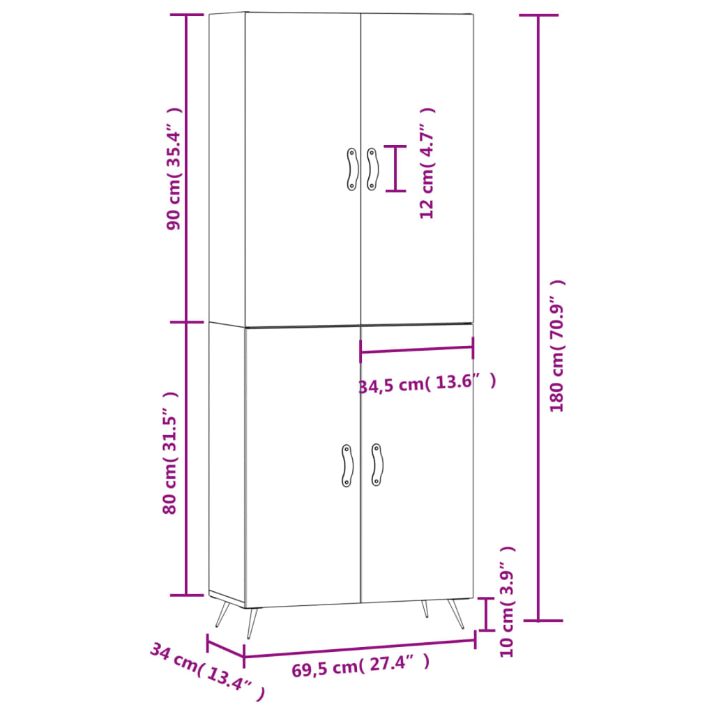 Betonszürke szerelt fa magasszekrény 69,5 x 34 x 180 cm 14