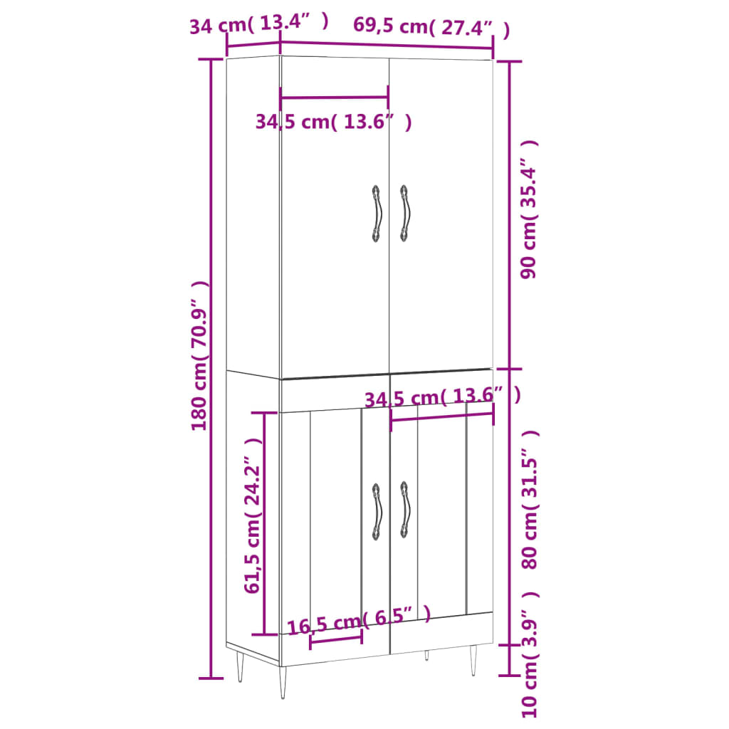 Betonszürke szerelt fa magasszekrény 69,5 x 34 x 180 cm 13