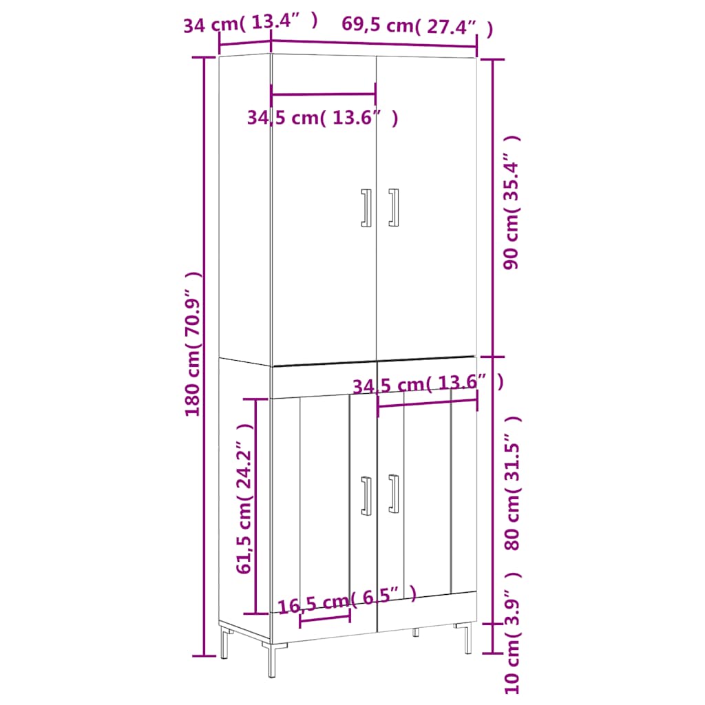 Betonszürke szerelt fa magasszekrény 69,5 x 34 x 180 cm 13