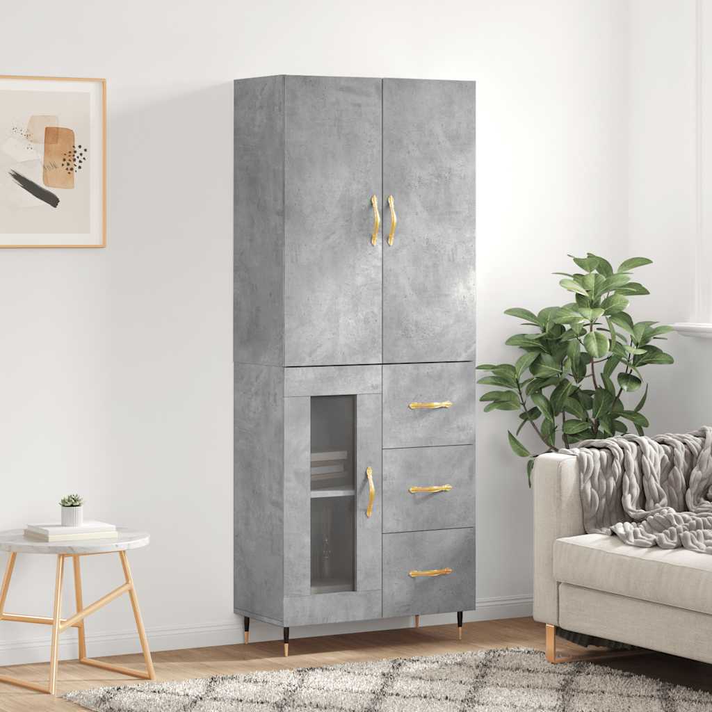 Betonszürke szerelt fa magasszekrény 69,5 x 34 x 180 cm