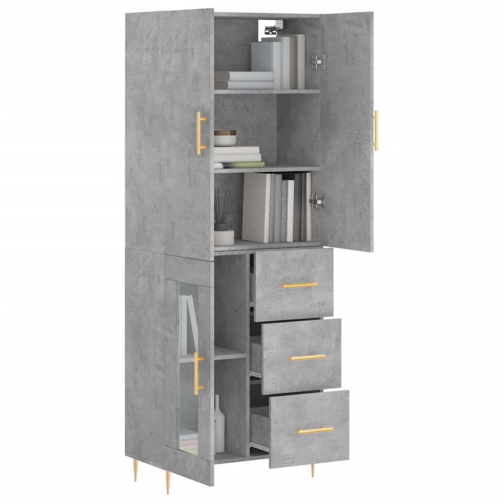 Betonszürke szerelt fa magasszekrény 69,5 x 34 x 180 cm 3