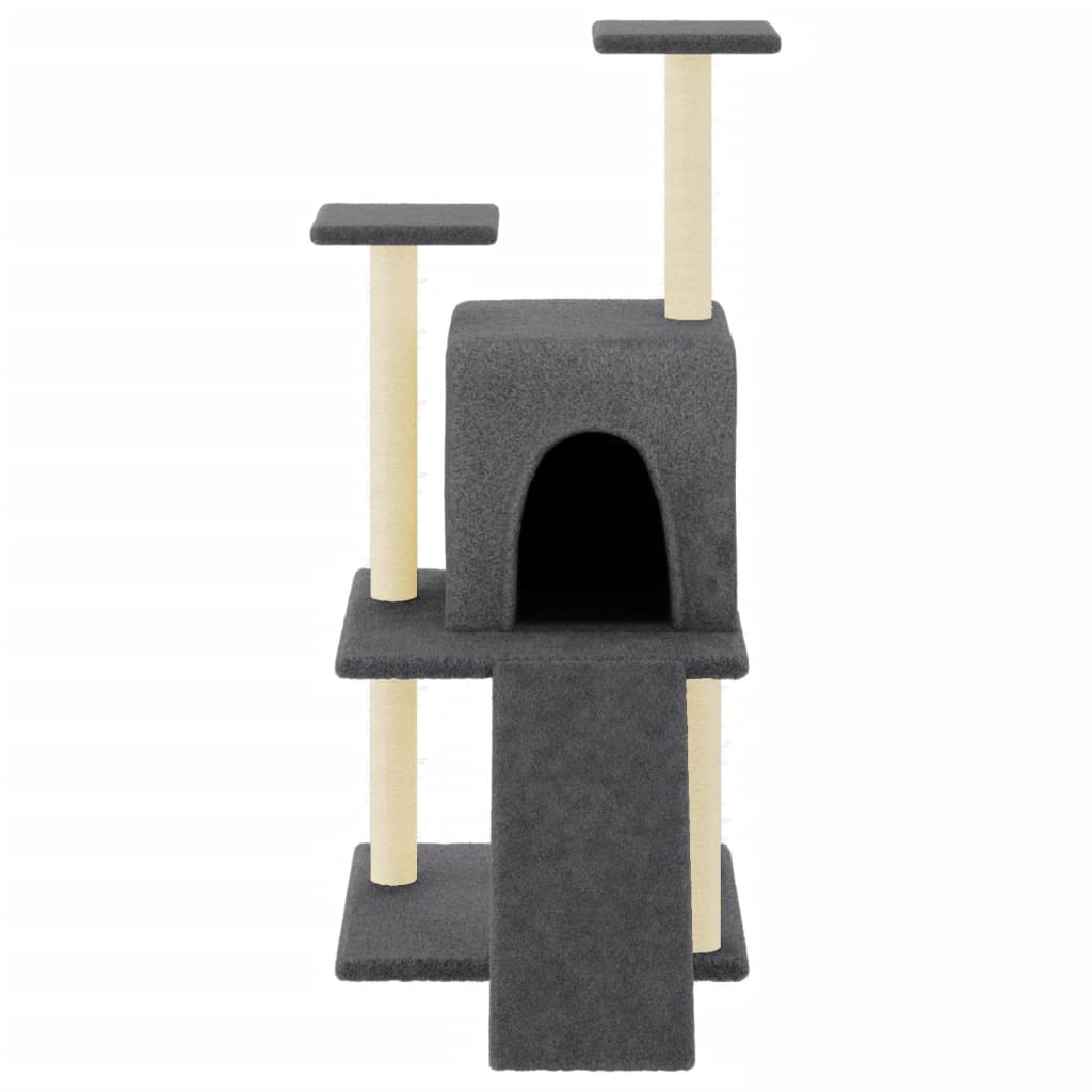 Sötétszürke macskabútor szizál kaparófákkal 110 cm 3