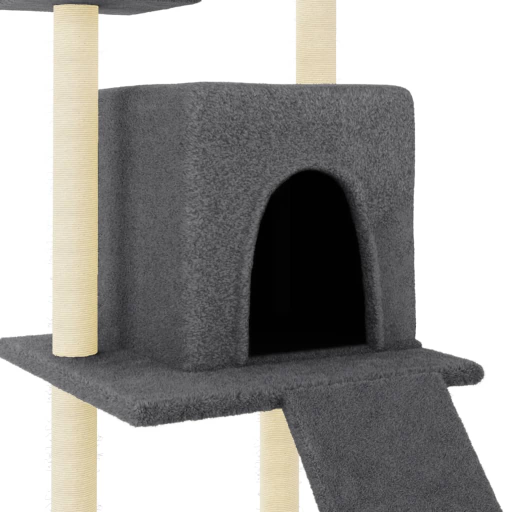 Sötétszürke macskabútor szizál kaparófákkal 110 cm 6