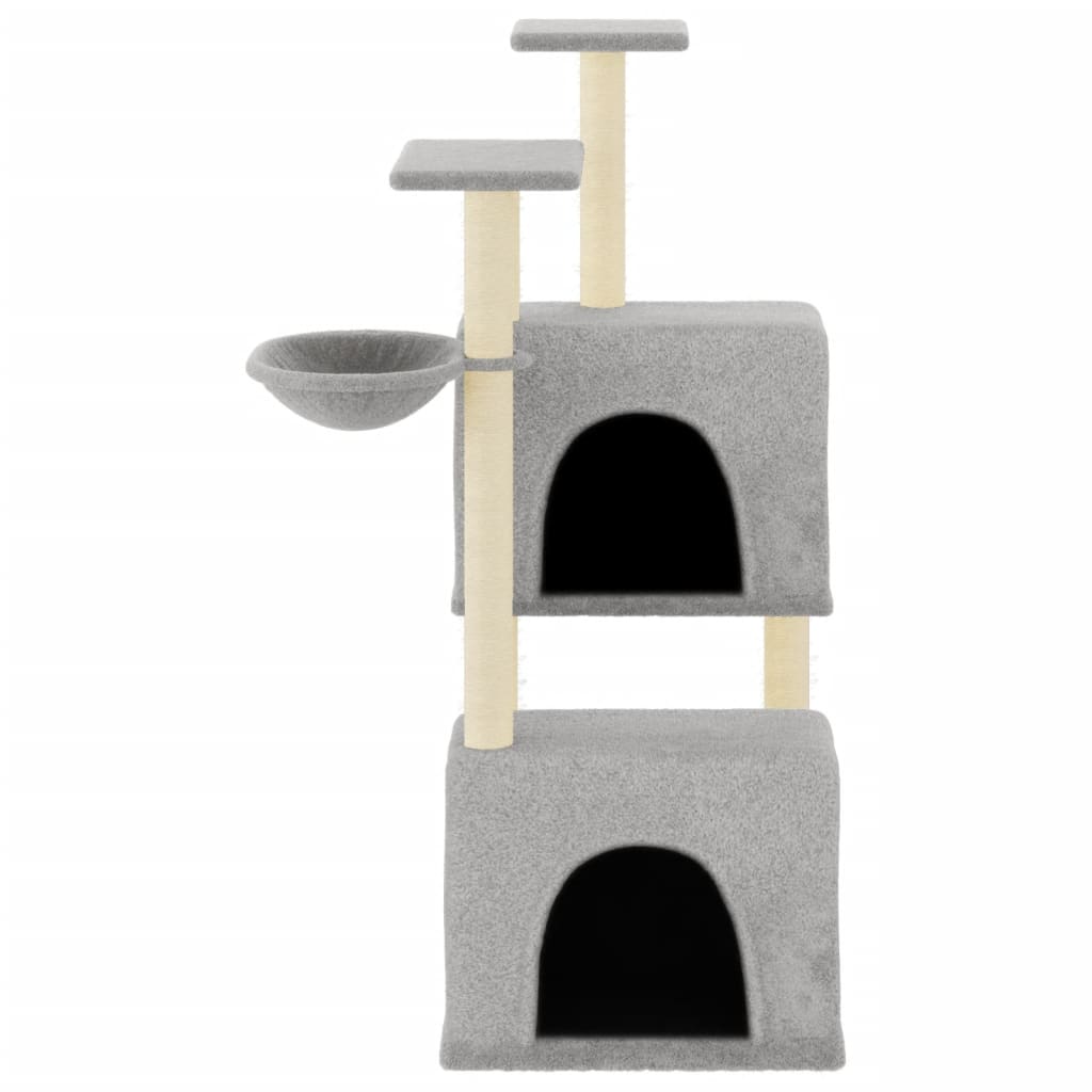 Világosszürke macskabútor szizál kaparófákkal 122 cm 3