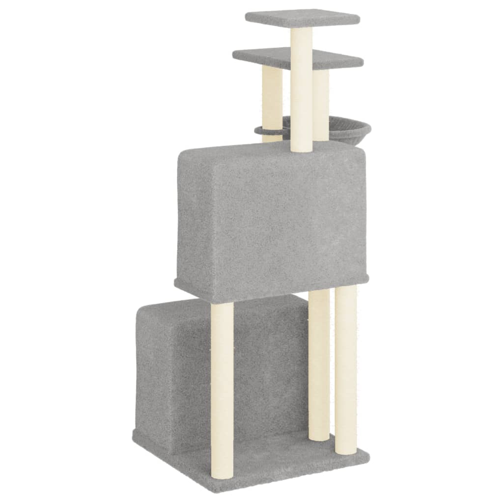 Világosszürke macskabútor szizál kaparófákkal 122 cm 5