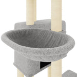 Világosszürke macskabútor szizál kaparófákkal 122 cm 7