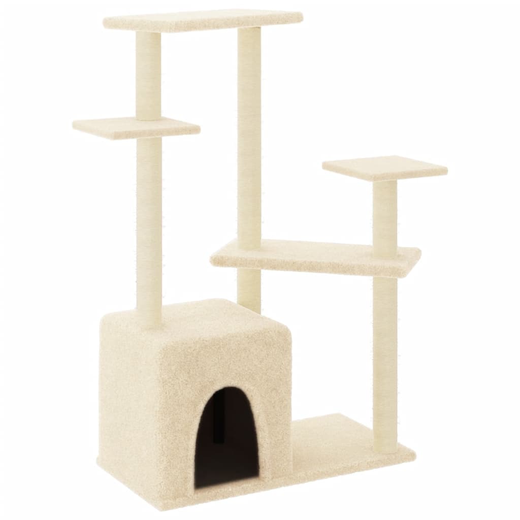 Krémszínű macskabútor szizál kaparófákkal 107,5 cm 2