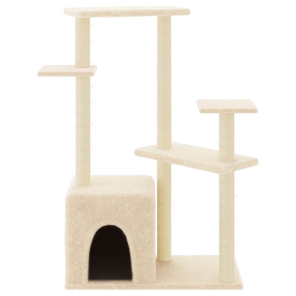 Krémszínű macskabútor szizál kaparófákkal 107,5 cm 3