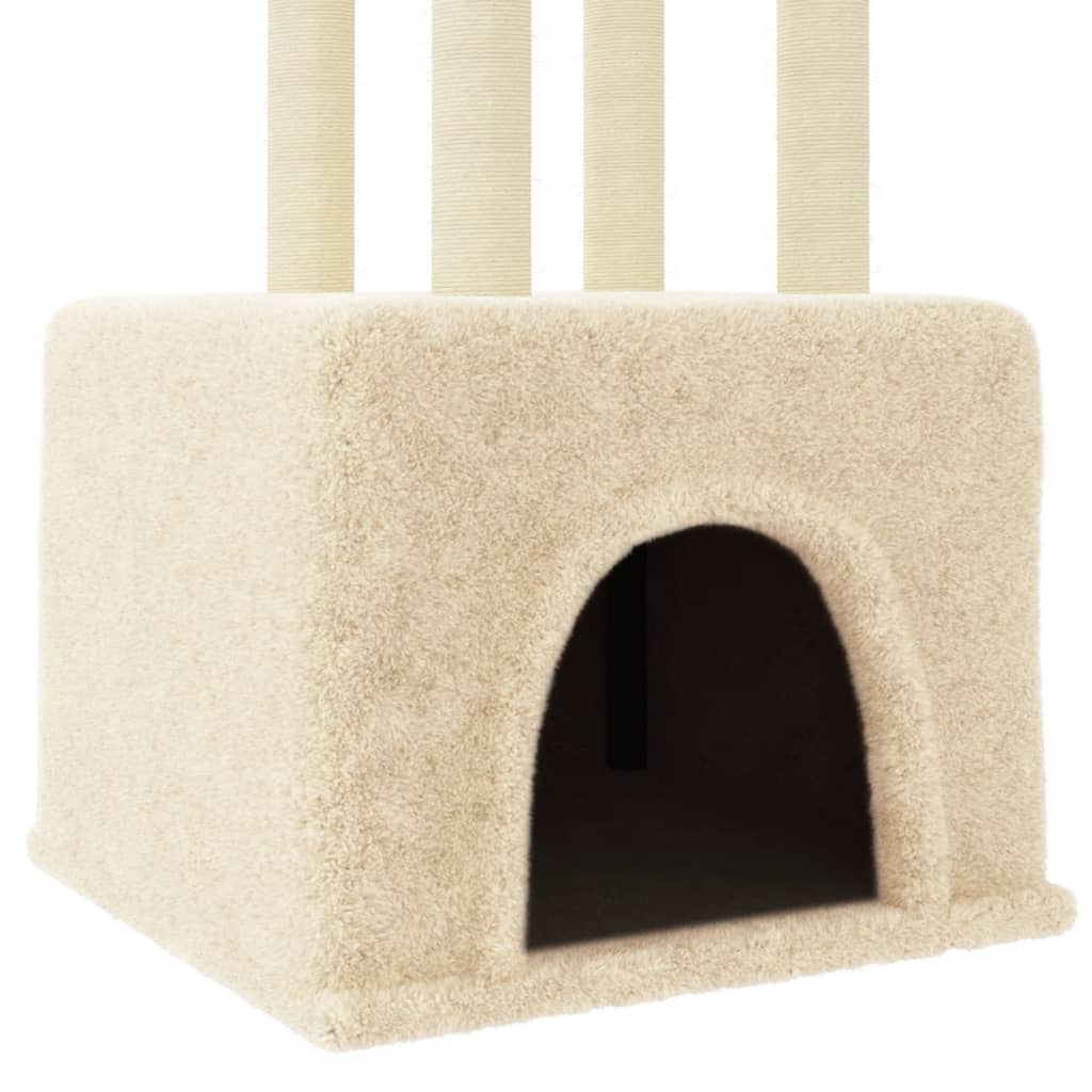 Krémszínű macskabútor szizál kaparófákkal 133,5 cm 6