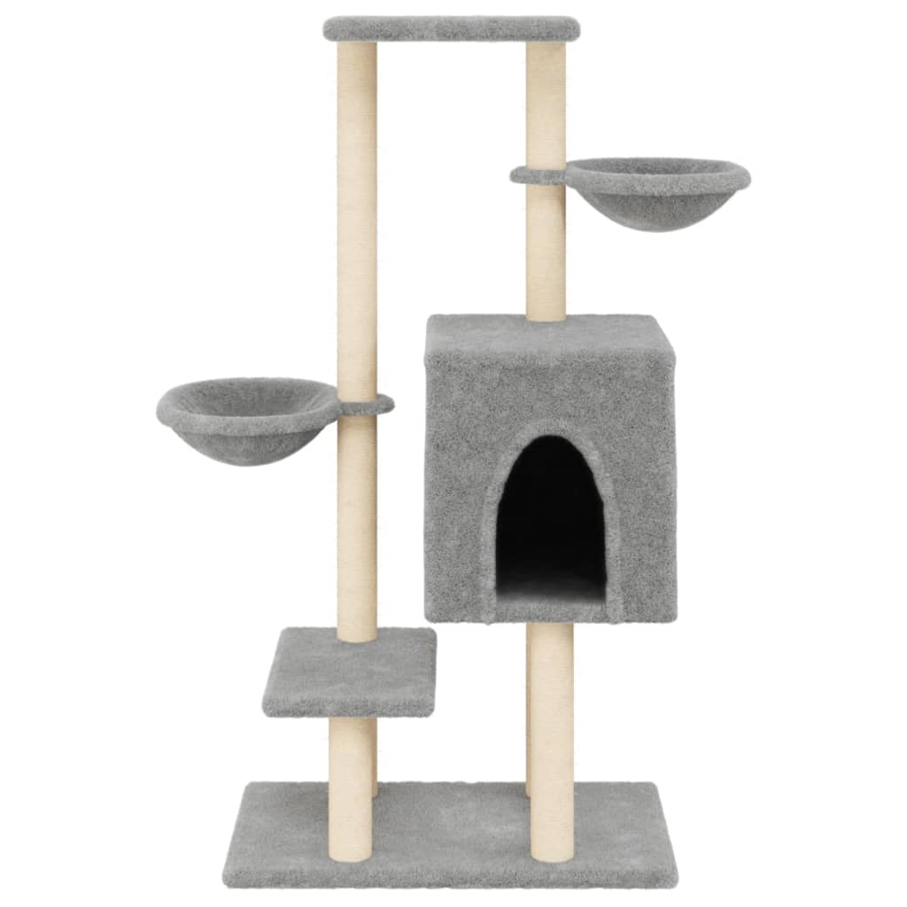 Világosszürke macskabútor szizál kaparófákkal 117 cm 4