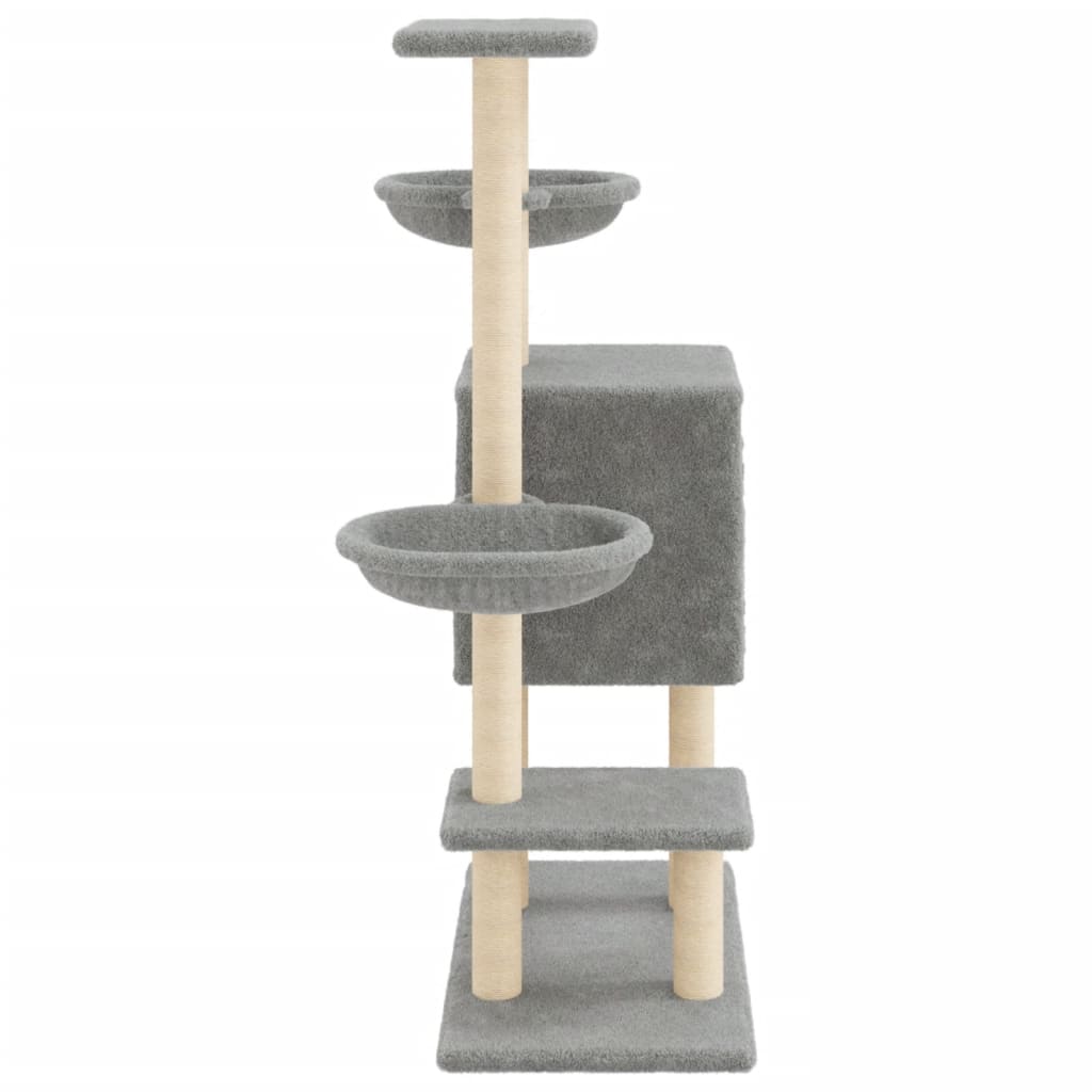 Világosszürke macskabútor szizál kaparófákkal 117 cm 5