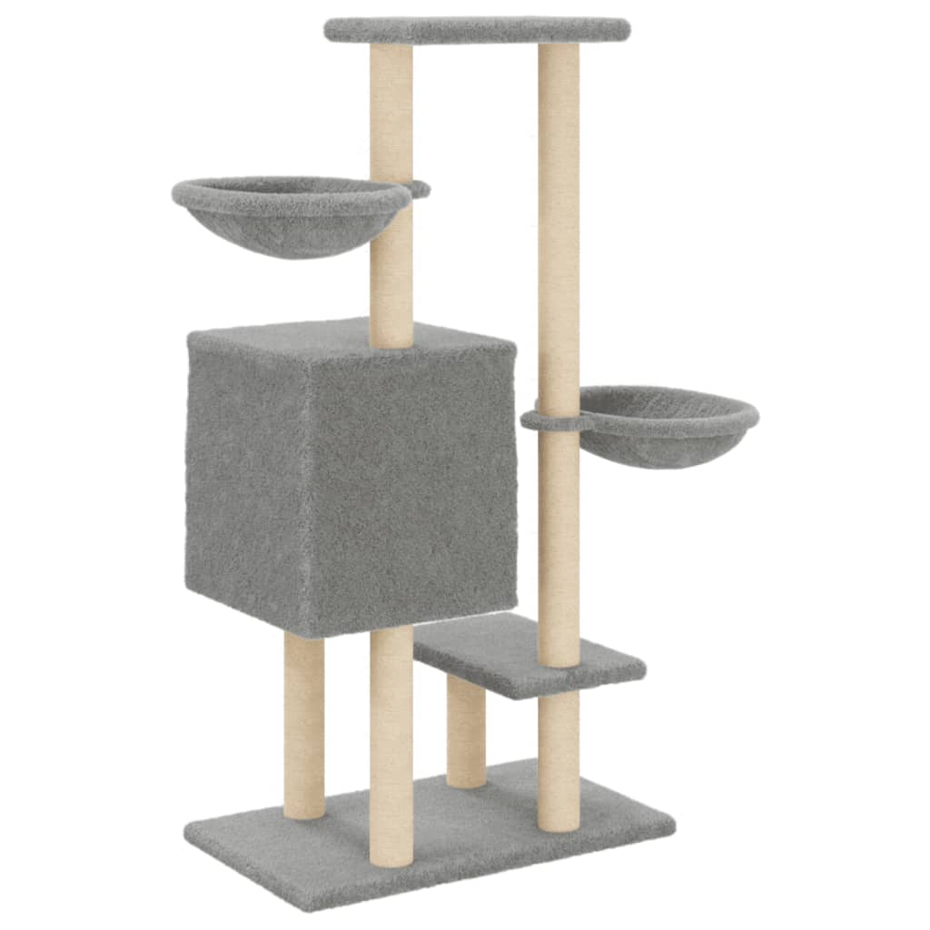 Világosszürke macskabútor szizál kaparófákkal 117 cm 6
