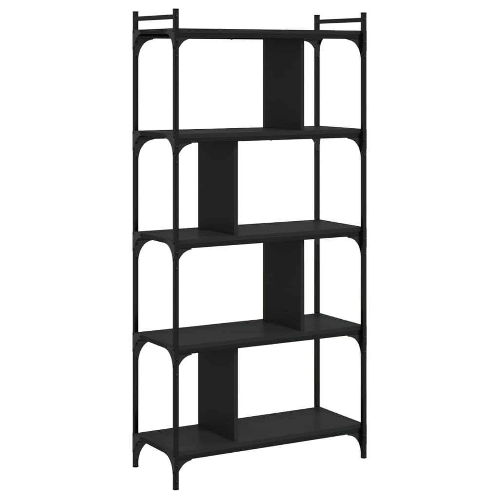 5 szintes fekete szerelt fa könyvespolc 76 x 32 x 158 cm 2