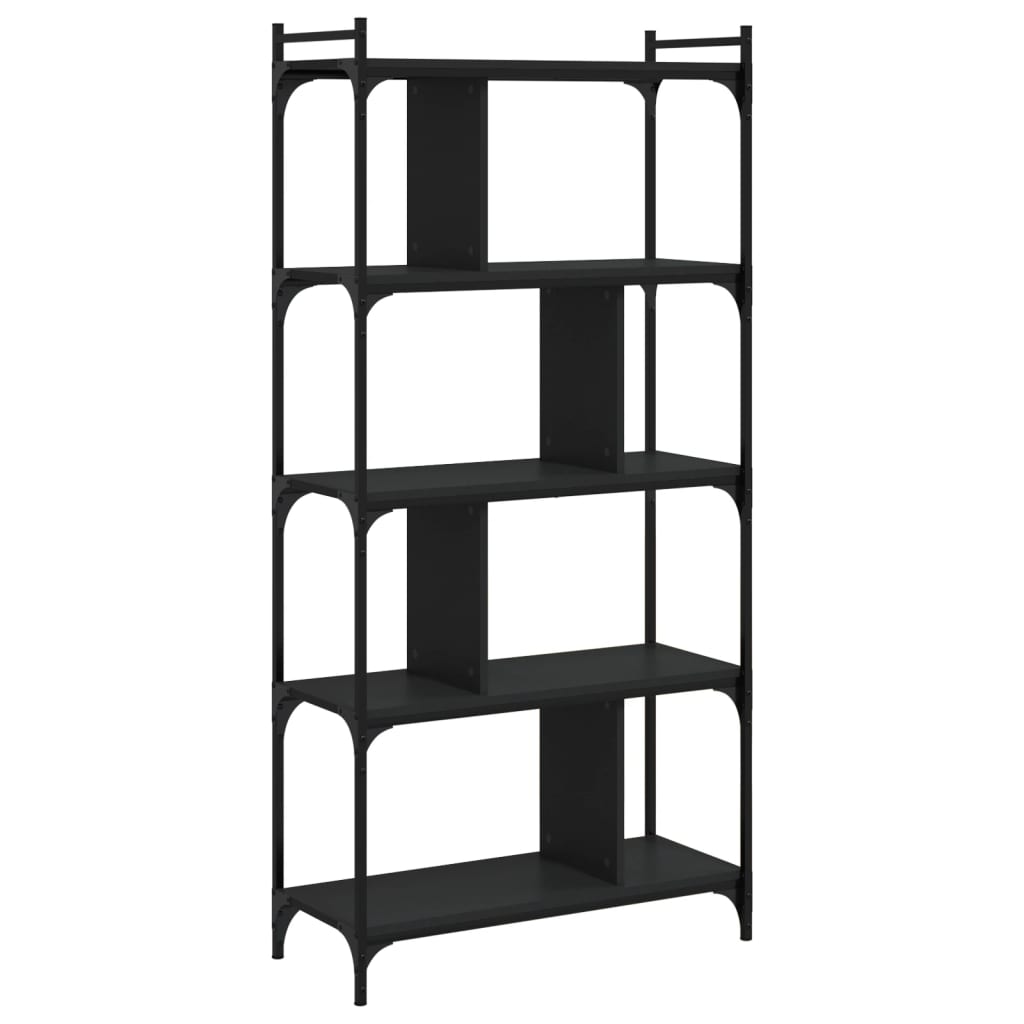5 szintes fekete szerelt fa könyvespolc 76 x 32 x 158 cm 4