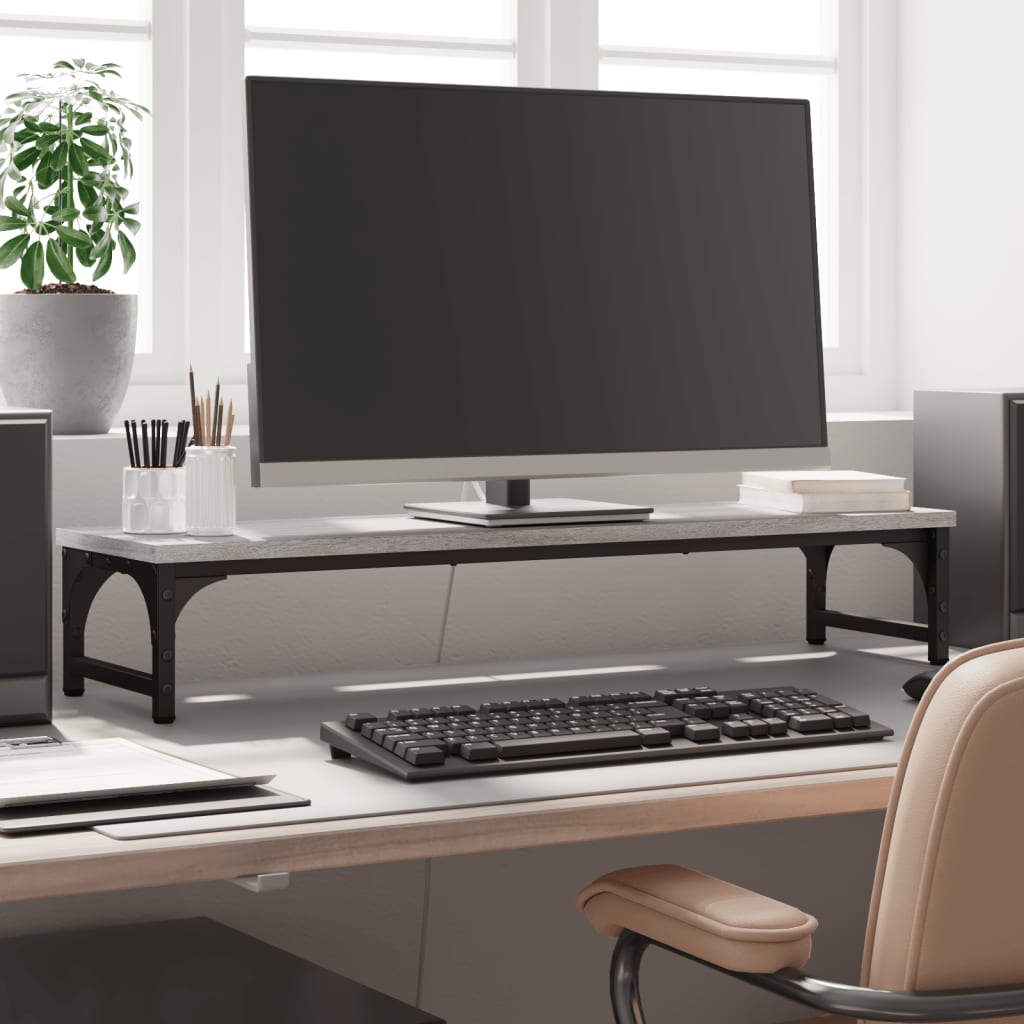 Szürke sonoma színű szerelt fa monitorállvány 85 x 23 x 15,5 cm