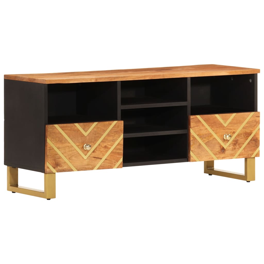 Barna és fekete tömör mangófa TV-szekrény 100x33,5x46 cm 2