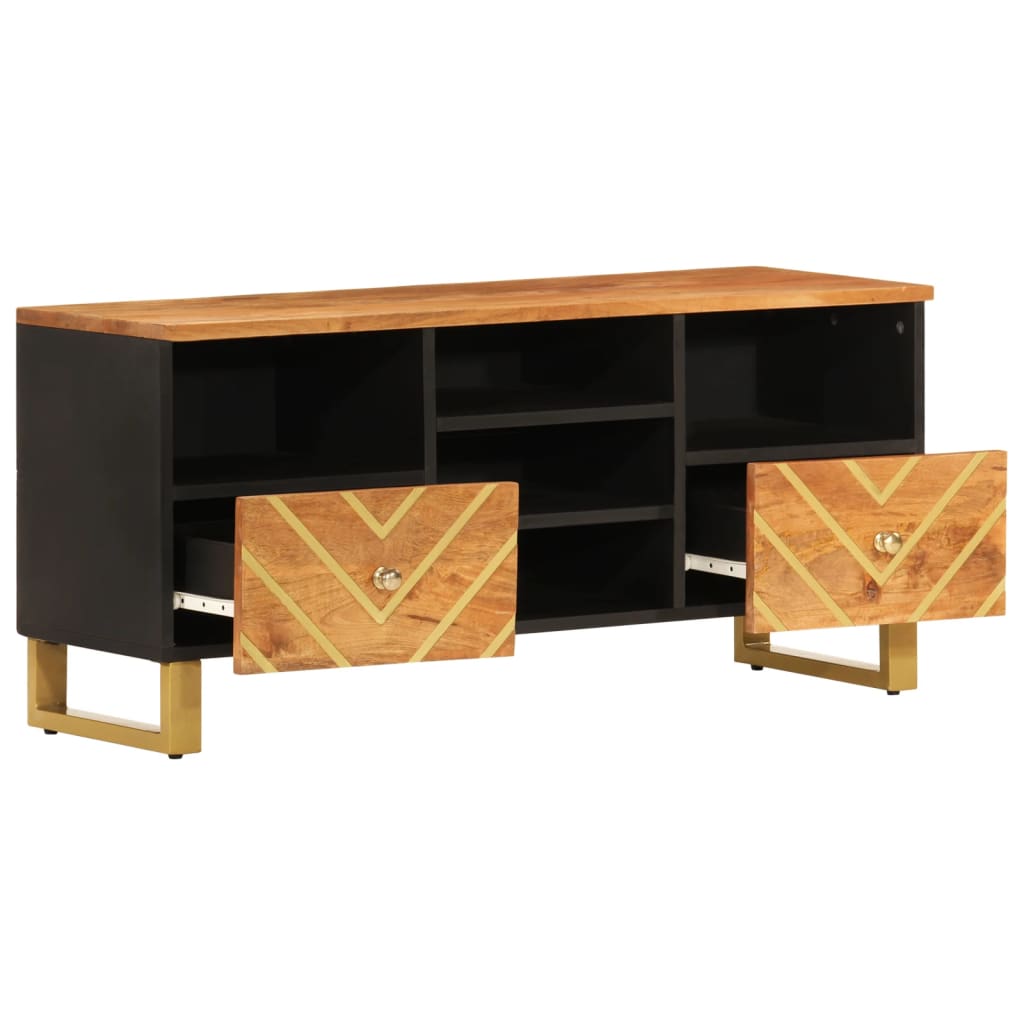 Barna és fekete tömör mangófa TV-szekrény 100x33,5x46 cm 3