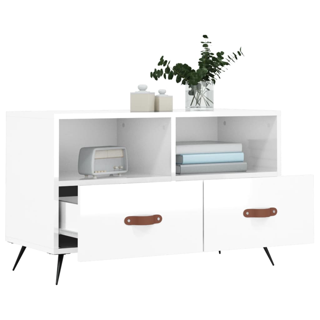 Fehér magasfényű szerelt fa TV-szekrény 80x36x50 cm 4