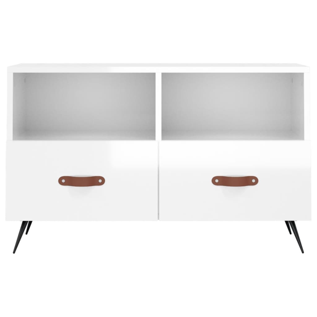 Fehér magasfényű szerelt fa TV-szekrény 80x36x50 cm 5