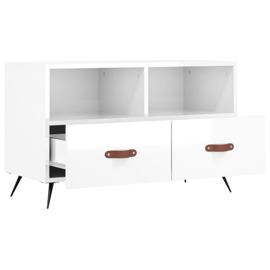 Fehér magasfényű szerelt fa TV-szekrény 80x36x50 cm 6