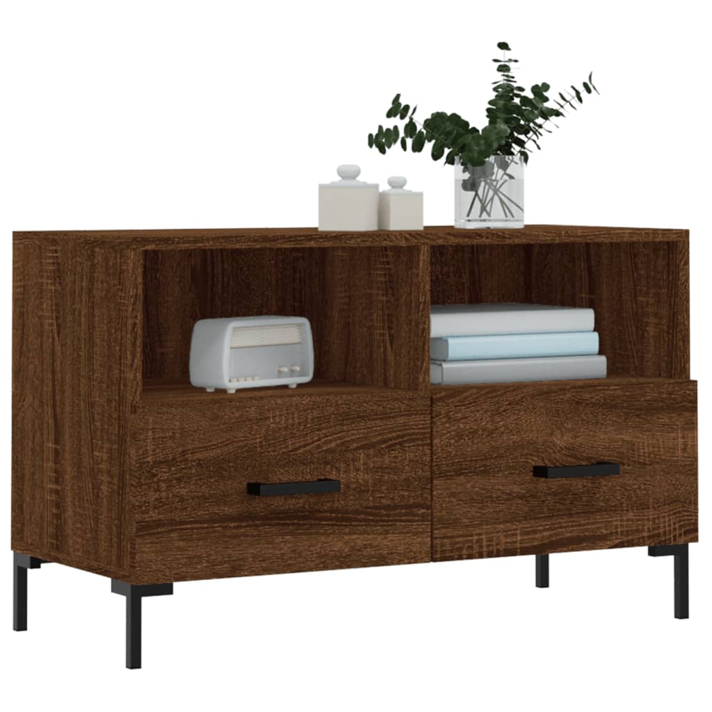 Barna tölgyszínű szerelt fa TV-szekrény 80 x 36 x 50 cm 3