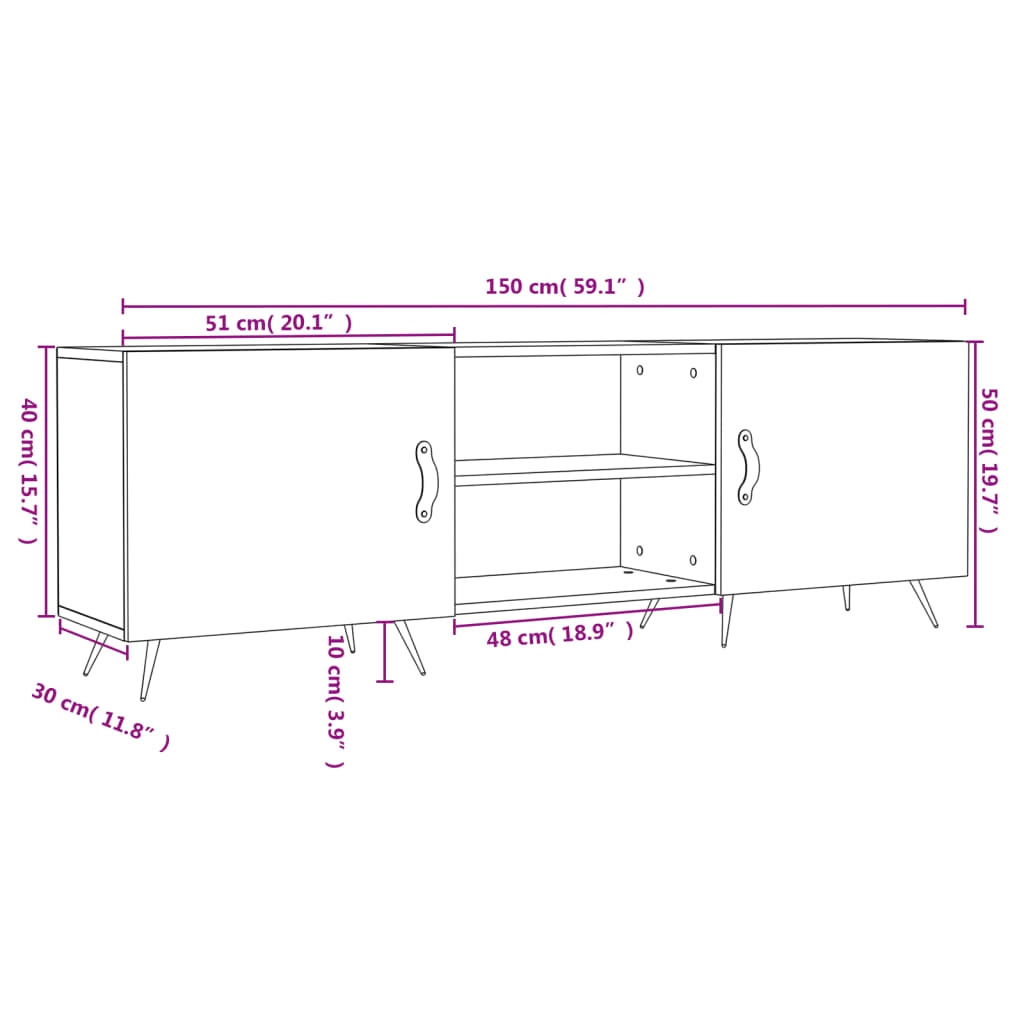 Betonszürke szerelt fa TV-szekrény 150 x 30 x 50 cm 12