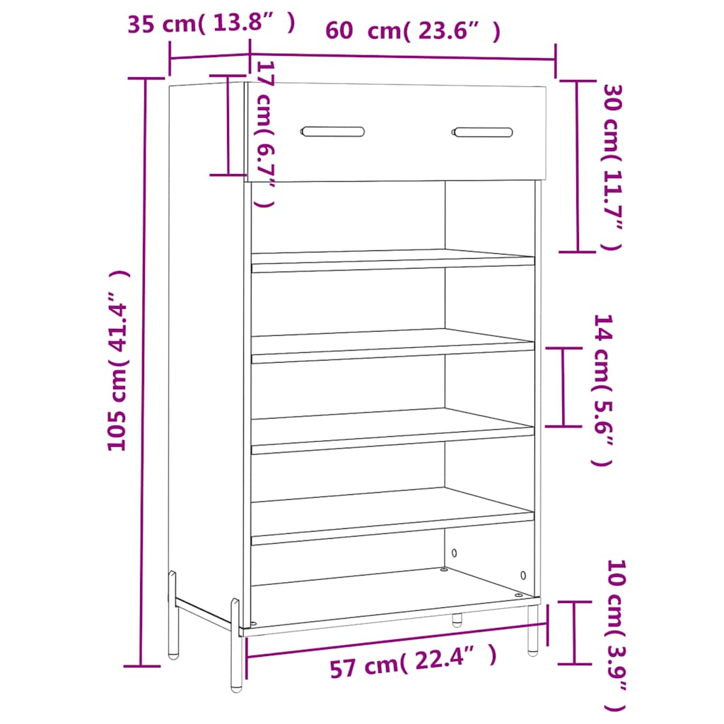 Fekete szerelt fa cipőszekrény 60 x 35 x 105 cm 12